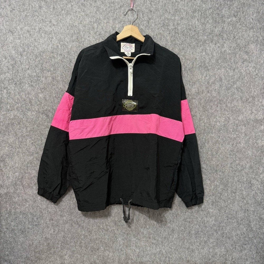 Vintage Perth Sports Club Australia Windbreaker Women's‎ S Black Pink 1/4 Zip